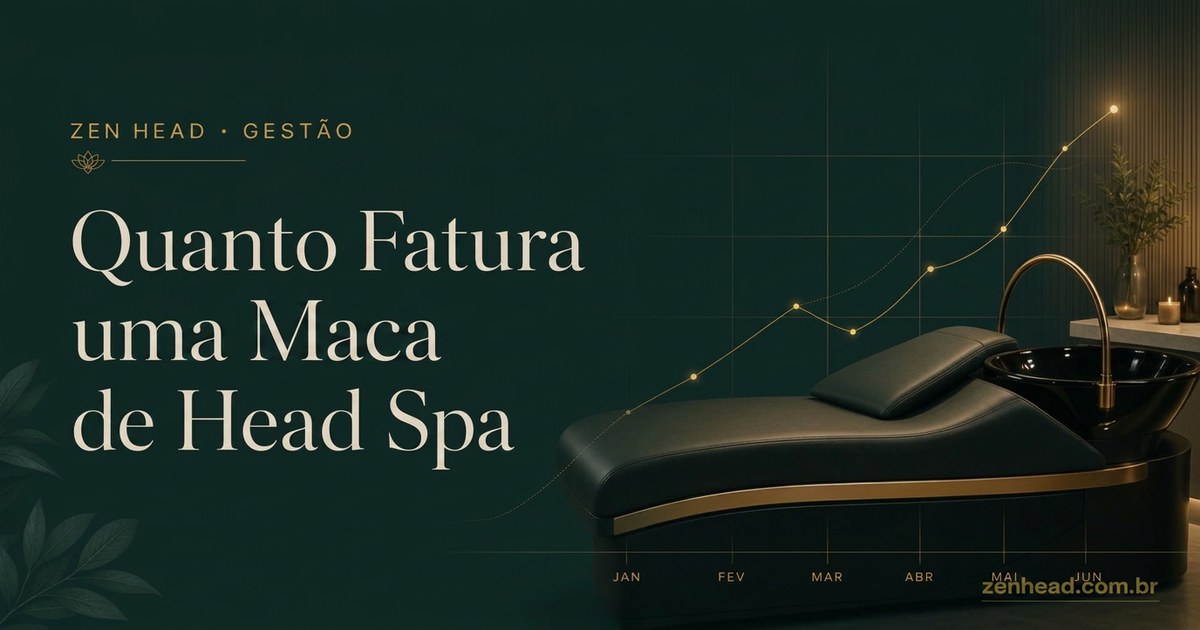 Maca de Head Spa Zen Head com gráfico de faturamento crescente